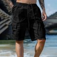 thumbnail image 4 of Zimjoy Men's Linen Cargo Shorts Summer Casual Loose Bermuda Elastic Waist Drawstring Lightweight Beach Vacation Shorts Black L, 4 of 4