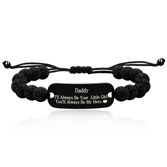 Fathers Day Gifts from Daughter - Adjustable 8mm Black Volcanic Stone Bracelets I'll Always Be Your Little Girl, You'll Always Be My Hero