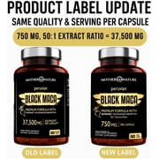 Black Maca Capsules 750mg, Organic Maca Root Supplement for Energy & Stamina, 180 Count