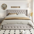 thumbnail image 3 of Einfach King Size Lift up Platform Storage Bed Frame with Fabric Upholstered Wingback Button Tufted Headboard, Beige, 3 of 12