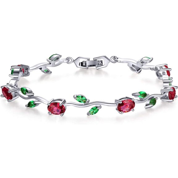 Soleilie Lovely White Gold Plated AAA Cubic Zirconia Gemstone Flower Vine 7 Inches Bracelet for Mothers