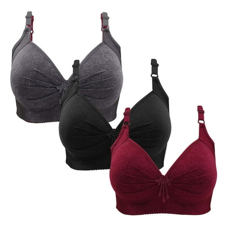 Gnurob Womens Lace Bralette 3 Pack Plus Size Bra Push Up Wire Free Bras Padded Seamless Bralettes Adjustable Straps Underwear for Heavy Breast Sprots Bra Clearance Saving B04-Gray XX-Large