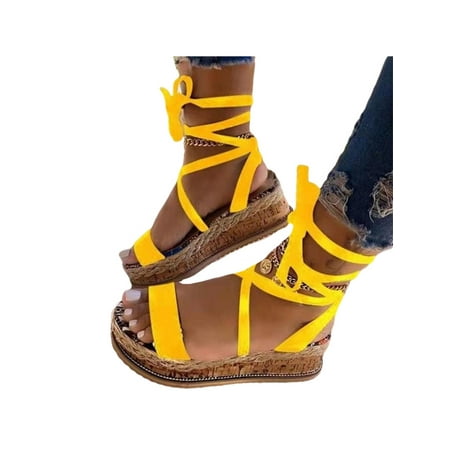 

UKAP Women Peep Toe Platform Sandals Ankle-Tie Lace up Summer Outdoor Shoes