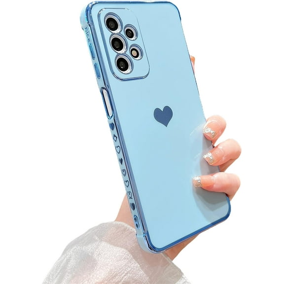 Compatible with Samsung Galaxy A23 6.6" Phone Case Plating Gold Cute Heart Cover with Camera Protection Soft Silicone Shockproof Bumper for Samsung Galaxy A23 4g/5g Universal (Blue)