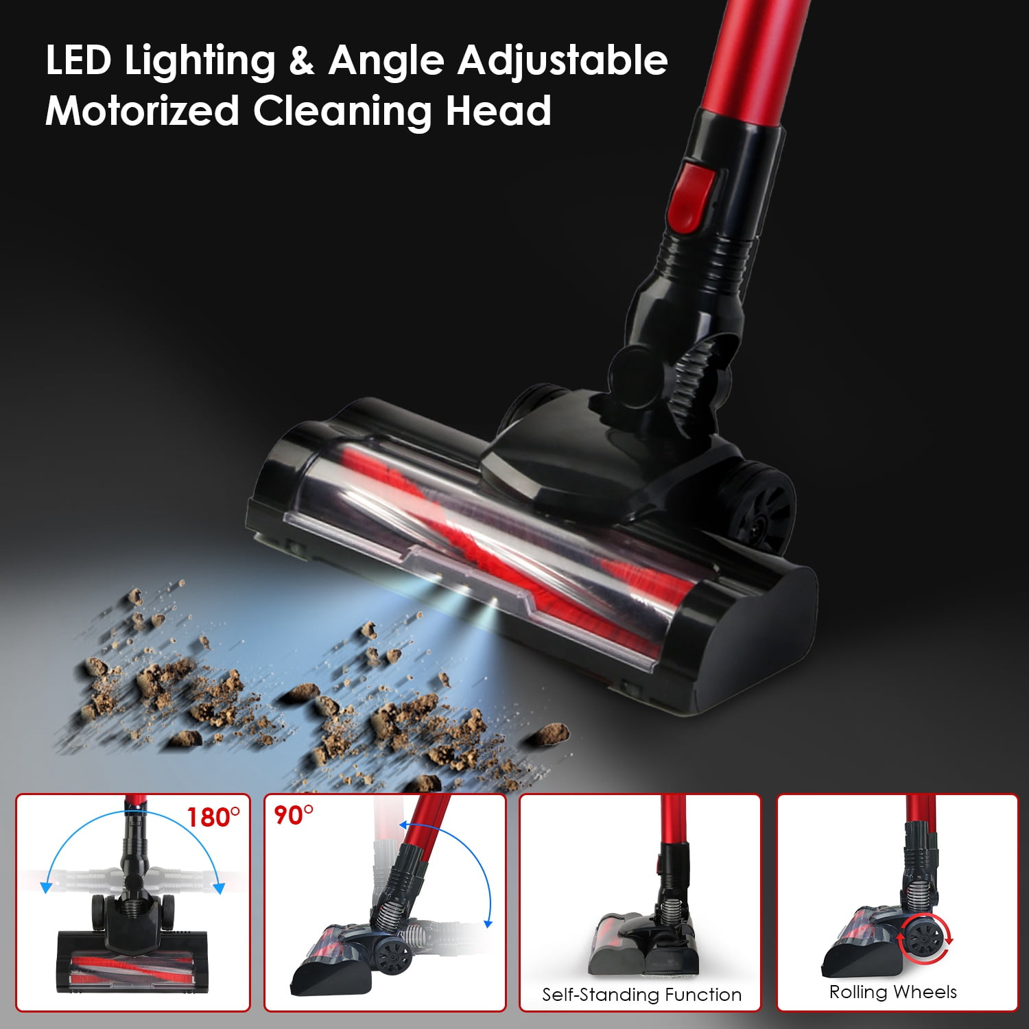 Battery Powered Cordless Vacuum Cleaner, Lightweight Upright Handheld Floor Vacuum