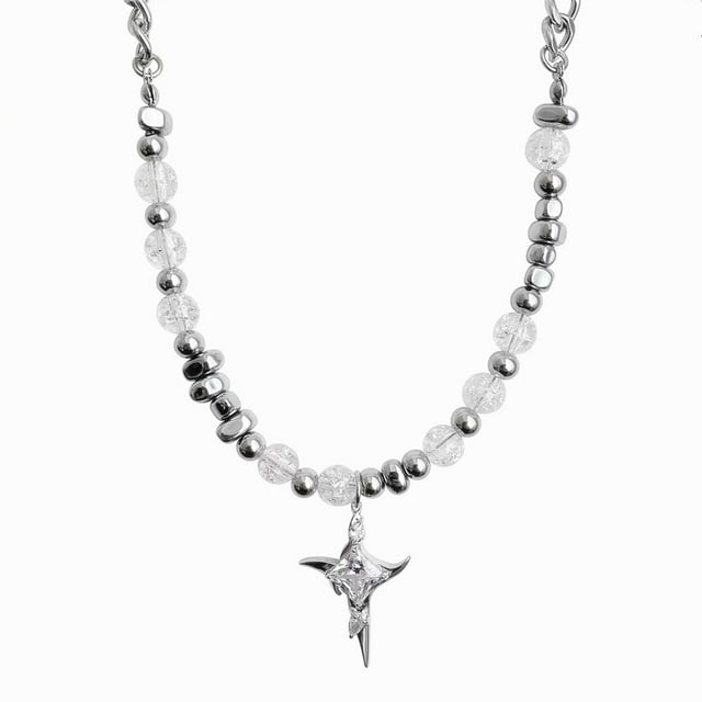 Collares con colgante de púas de estrella punk, joyería de fiesta, gargantilla con cuentas de cristal, cadena de bolas translúcida, collar con cuentas, estrella cruzada