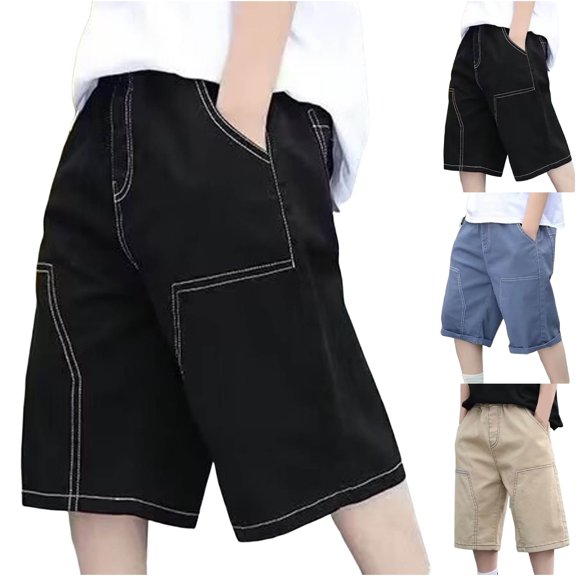 LIBRCLO Cargo Shorts for Boys Size 12-13years Elastic Waist Summer Thin Breathable Shorts with Pockets Black