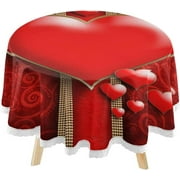 SKYSONIC Red Heart Round Tablecloth 60inch Indoor Wrinkle Free, Valentine's Day Gift Circular Lace Table Cover Washable for Kitchen Dining Decor