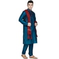 thumbnail image 3 of SKAVIJ Men's Kurta Pajama and Scarf Set Art Silk Indian Ethnic Dress Turquoise L, 3 of 6