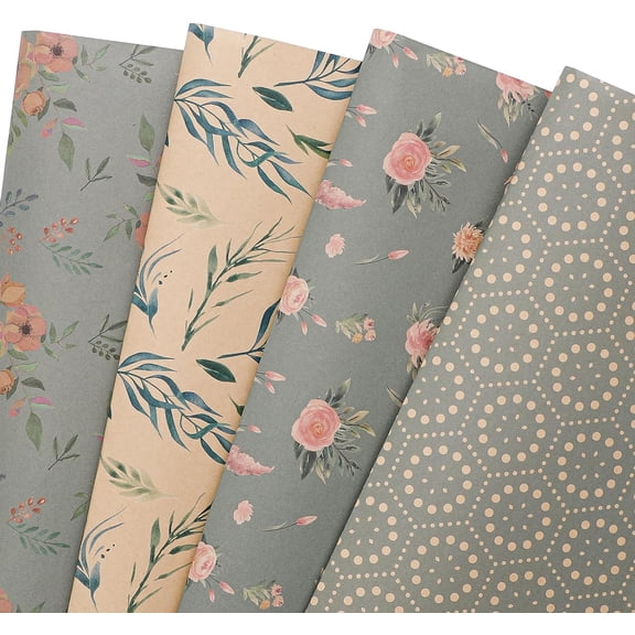Stylish Kraft Wrapping Paper - 12 Recycled Sheets for Birthday, Wedding, Mother's Day, Party & Baby Showers - Precut 20" x 29"