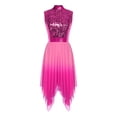 thumbnail image 3 of Raenseen Womens Worship Praise Dance Dress Glittery Sequined Bodice Gradient Mesh Irregular Hem Dresses Hot Pink L, 3 of 6