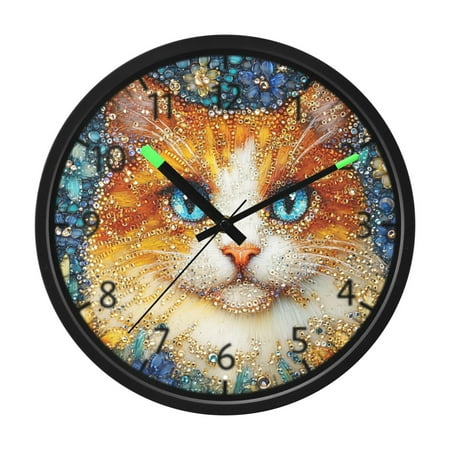 DIXRUYEE Voice Activated LED Night Wall Clock Size:12in Radiant Cat Surrounded by Flowers Pattern