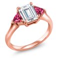 thumbnail image 2 of Gem Stone King 18K Rose Gold Plated Silver White Moissanite and Pink Tourmaline 3-Stone Ring for Women (2.07 Cttw, 8X6MM Emerald Cut and 3.5 Trillion, Gemstone Birthstone, Size 6), 2 of 4
