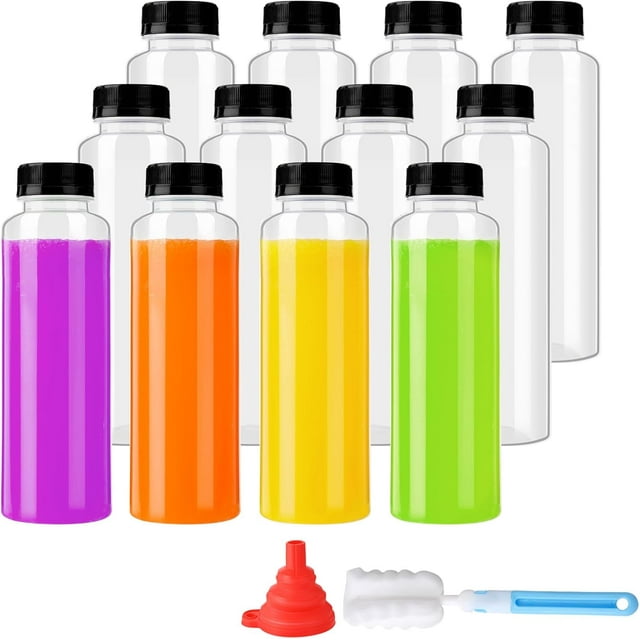 czcpp-12 Pack 10oz Bouteilles de Jus en Plastique Résistant à la Chaleur avec Bouchons (Sûr pour Lave-Vaisselle) - Bouteilles de Smoothie en Plastique - Contenants de Boisson Réutilisables en Vrac avec Couvercles pour Jus, Boisson
