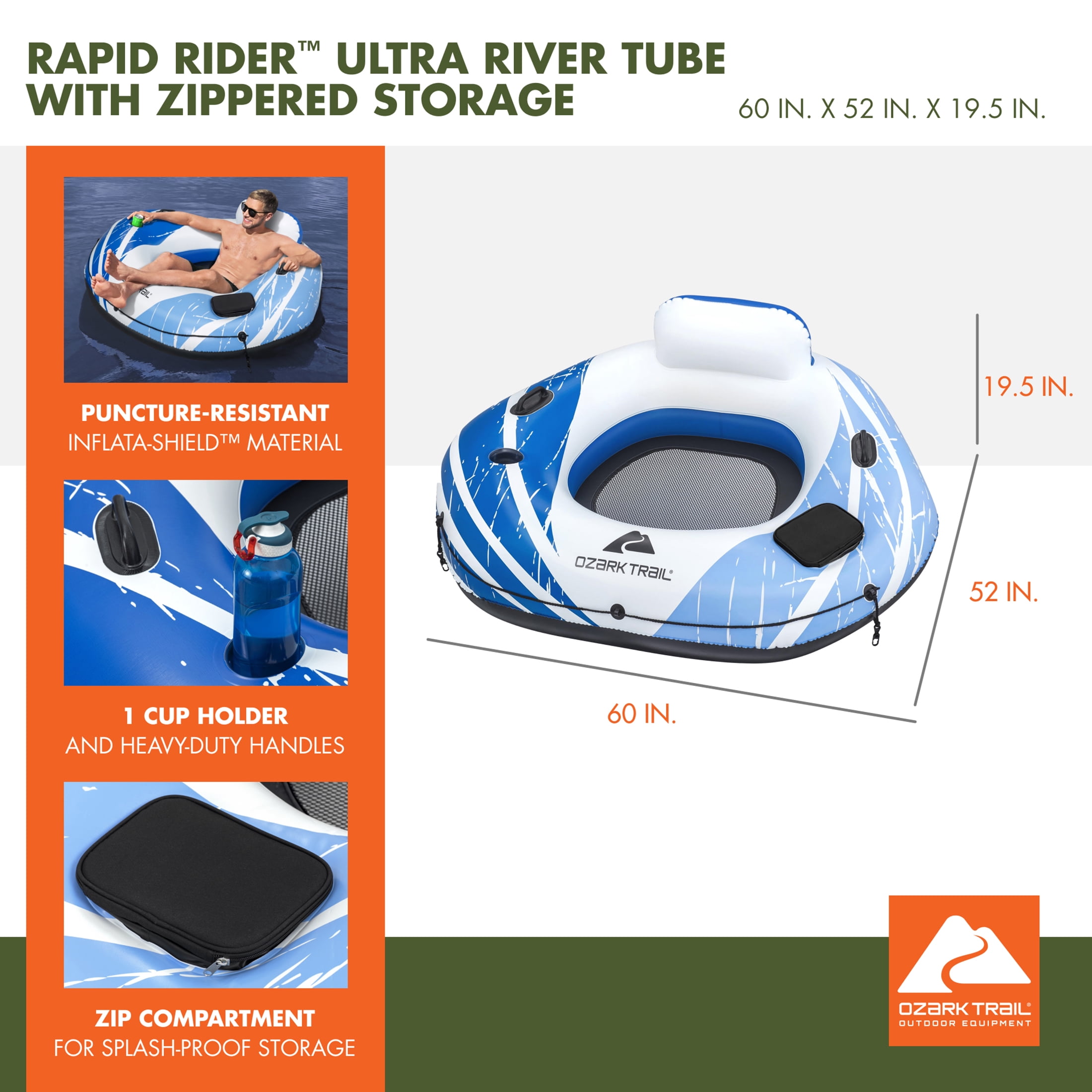 Ozark Trail Rapid Rider Ultra River Tube with Zippered Storage 60"