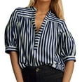 thumbnail image 7 of OBEEII Summer Blouse for Women Half Sleeve V Neck Tee Shirts Loose Fit Pullover Tops Business Casual Striped Shirts, 7 of 7