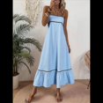 thumbnail image 4 of Vestido de Verano para Mujer, con Tirantes Finos, Informal, Fluido, de Encaje, Midi, para Playa, 2025. Azul L, 4 of 7