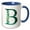 Blue/White, variant on 3drose, Elegant Green Monogram Initial B with Eucalyptus Leaves, 11oz Two-tone Blue Mug