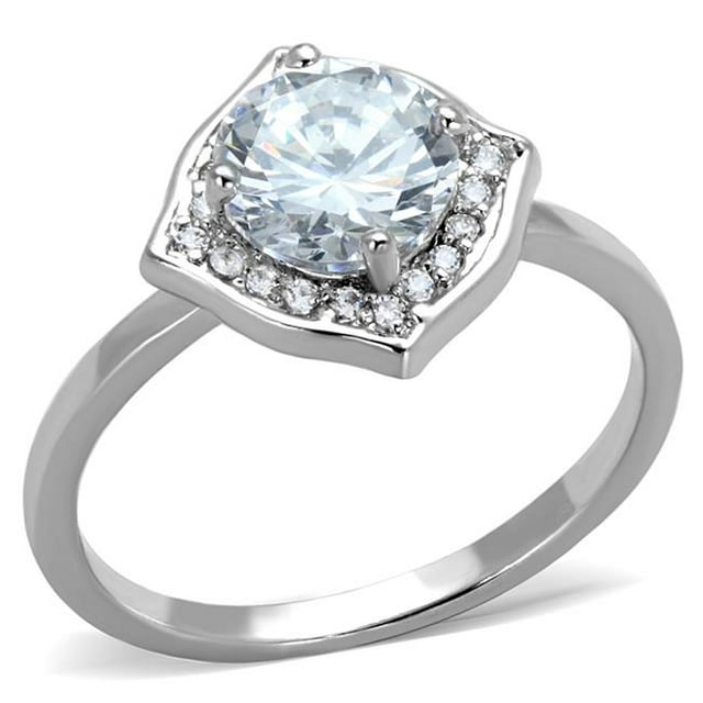 Alamode 3W877-8 Women Rhodium Brass Ring with AAA Grade CZ in Clear - Size 8