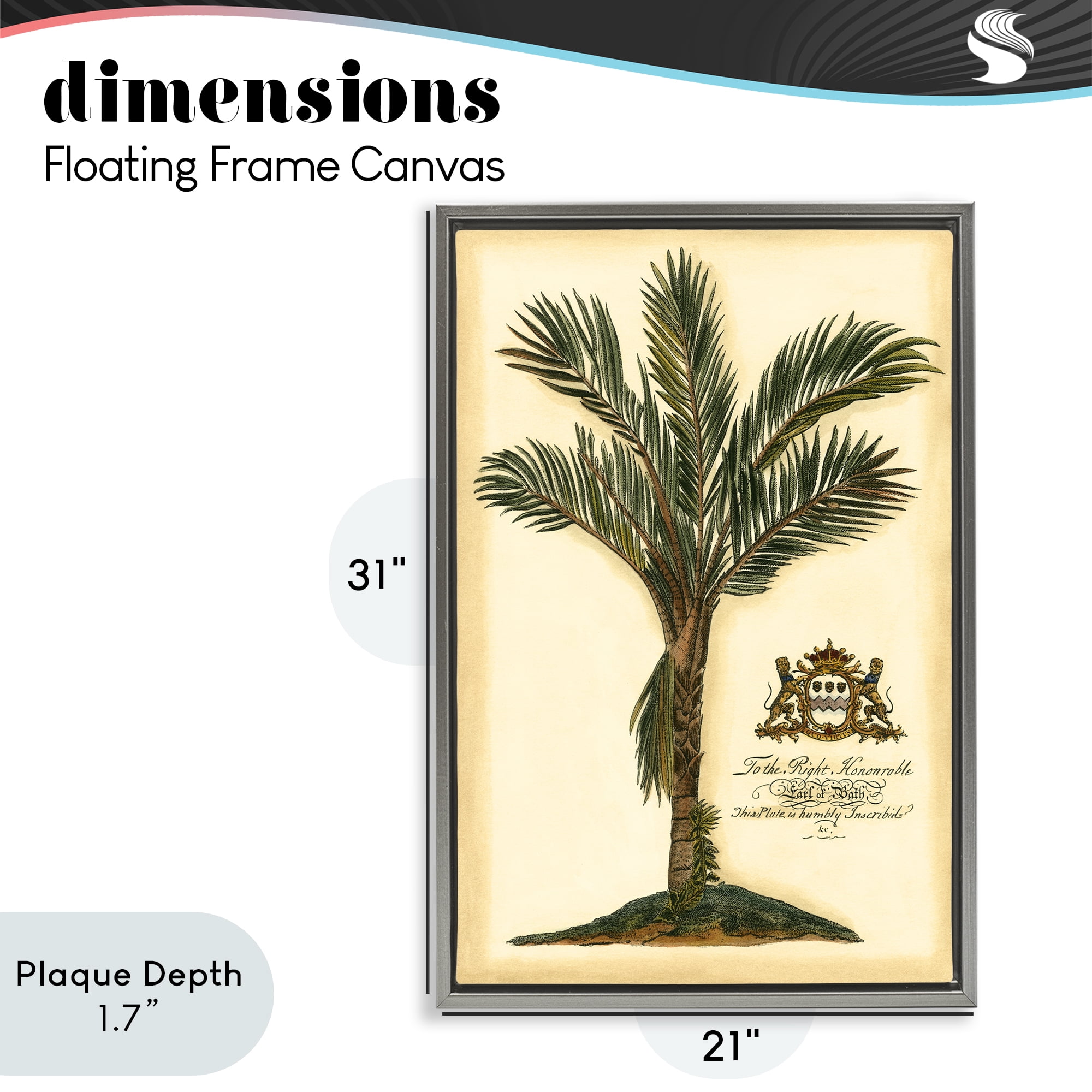 Stupell Industries Vintage Colonial Palm Gray Framed Floater Canvas Wall Art, design by Vision Studio
