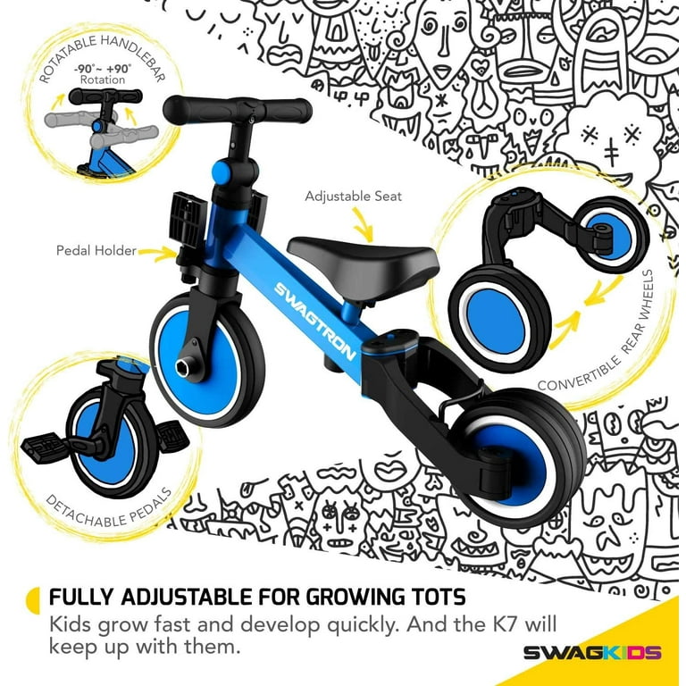 SWAGTRON K7 3 in 1 Ride On Balance Trike Tricycle Balance Bike