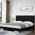 thumbnail image 2 of Tookss Upholstered Platform Bed with Diamond Button Tufted & Nailhead Trim Headboard,King Size Bed Frame,Faux Leather,Wood Slats Support,Easy Assembly,No Box Spring Needed,Black, 2 of 9