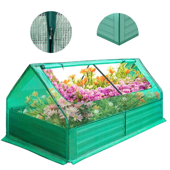 Raised Garden Bed with Waterproof Cover, Metal Planter Box Outdoor Use Galvanized Raised Garden Bed , 6*3*3ft Mini Greenhouse, 3-in-1 Gardening Set for Vegetable Flower