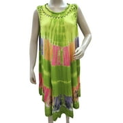 Mogul Womens Beach Dresses Coverup Green Tie Dye Gypsy Boho Sexy Tank Dress