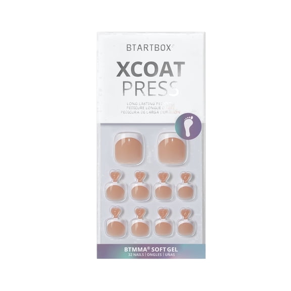 BTArtbox Press On Toenails - Hope Hope, Square, Lamp-Curable, 4-Week Wear, Easy-to-Apply, 30 Count All-in-One Kit