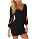 thumbnail image 2 of TaTaai Ladies Casual V Neck Long Sleeve Solid Color Bodycon Dress Tassel Design High Waist Slim Fit All Season Daily Wear Gift, 2 of 7