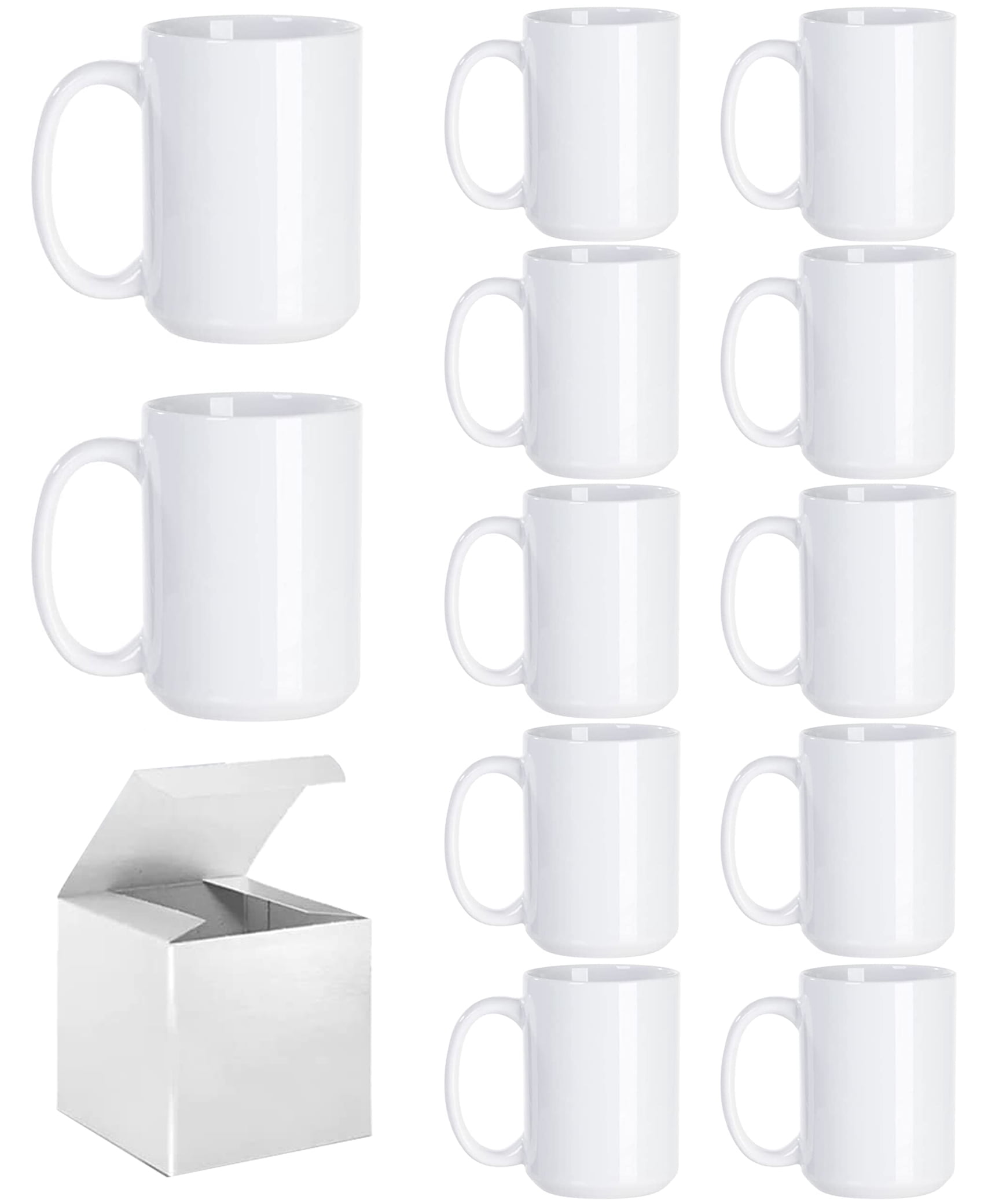Sublimation Coffee mugs, 15 oz White Coffee Mugs Tazas Para Sublimacion Cups With Box for Coffee, Soup, Tea, Milk, Latte, Hot Cocoa Set of 12