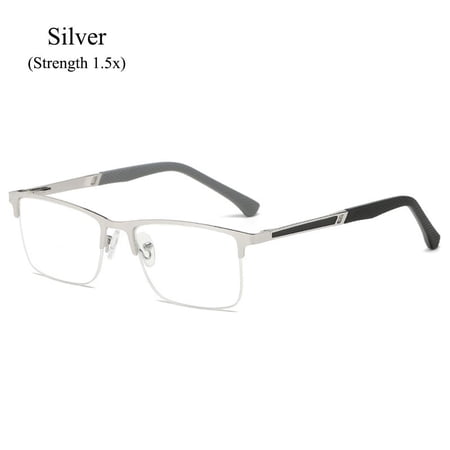 Metal Half Frame Flexible Anti Glare/Eye Strain/UV Anti Blue Light Computer Eyeglasses Business  Eyewear Reading Glasses for Men SILVER STRENGTH 1.5X