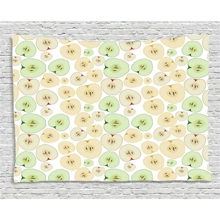 Apple Tapestry, Fruits Cut in Half Cores and Seeds of Apples Refreshing Vegetarian Options Abstract, Wall Hanging for Bedroom Living Room Dorm Decor, 60W X 40L Inches, Multicolor, by (Best Way To Core Apples)