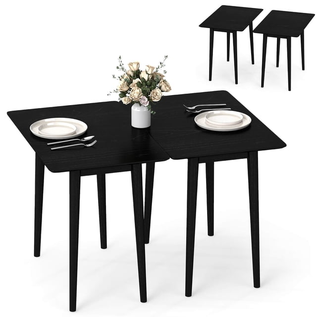 Costway Extendable Dining Table Set with 2 Rectangular Tables for 4-6 People, Space-saving Black