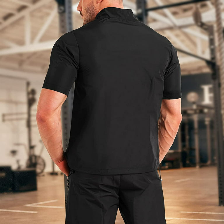 KUMAYES Sauna Jacket for Men Waist Trainer Sweat Jacket Gym Workout Shirts  Body Shaper Zipper Tank Top Sweat Suits(Black Small) 