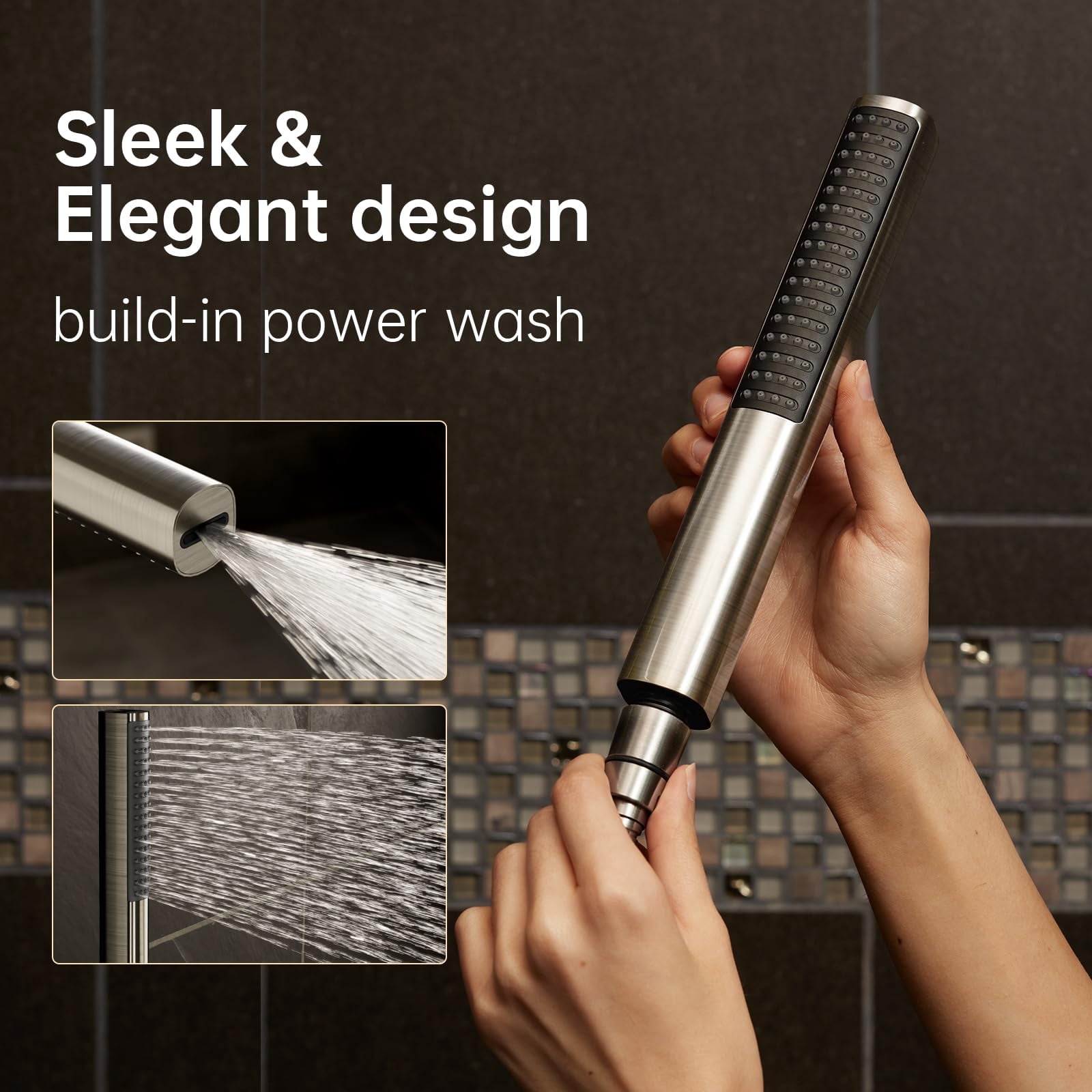 10" Luxurious Brushed Nickel All Metal Rain Shower Head With Handheld Spray Combo  High Rainfall Square Heads Extension Arm Wide Dual Showerhead Bathroom Accessories