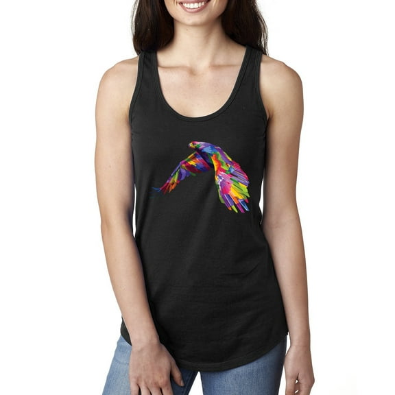 Colorful Trippy Peacock Bird Fashion Ladies Racerback Tank Top, Black, Small