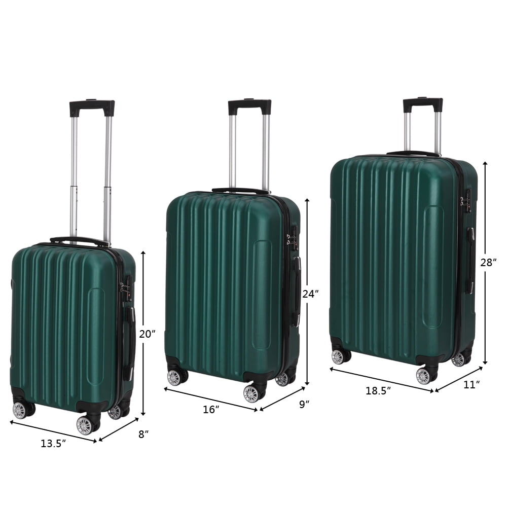 Resenkos 3Pcs Traveling Luggage Set, Portable Large Capacity Luggage Bags for Travel, Rolling Storage Suitcase with 28" Dust Cover, Green, 20"+24"+28"