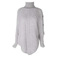 thumbnail image 3 of Pullover Sweaters for Women 2025 Long Batwing Sleeve Turtleneck Button Cable Knit Sweater Tops Fall Winter Outfits, 3 of 6