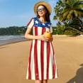 thumbnail image 4 of Fotbe Robe Motif Drapeaux Américains 2 Robe Décontractée Mode Femme Manches Courtes Robe Maxi Robe T-Shirt Rayée Longue à Blocs de Couleur, 4 of 6