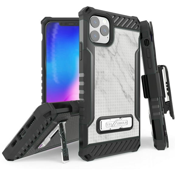Tri-Shield [DESIGNER PRINT SERIES] Rugged Case Metal Kickstand Cover   Belt Clip Holster [CHIC DESIGN] for Apple iPhone 11 PRO MAX (2019, 6.5" Model)