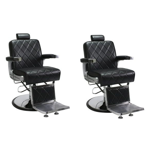 Barber Chair Black 2 KING Heavy Duty Hydraulic Recline Barber Shop Salon Furniture