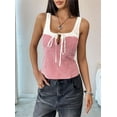 thumbnail image 4 of Women'S Gingham Tank Top Square Neck with Contrast Trim Tie Front Sleeveless Blouse Slim Fit Summer Top Red L, 4 of 9