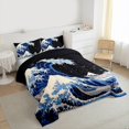 thumbnail image 3 of Homewish Ocaen Sea Wave Queen Comforter Set,Natural Scenery Bedding Sets,Japanese Ukiyo-E Bedding Comforter Set For Teens,Luxury Bedroom Decor Reversible,3pcs, 3 of 8