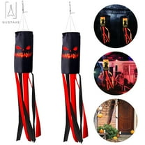 Gustave 40 Inch Halloween Pumpkin Ghost Windsock Flag, 2 Pack Scary Halloween Hanging Ghost Measurement Wind Sock for Front Yard, Patio, Garden, Party Decoration (Ghost Flame)