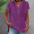 thumbnail image 5 of Yigetop Womens Blouses Casual, Women' Fashionable Casual V Neck Button Short Sleeved Slit Top T Shirt Shirts for Women Dressy Casual Wine 5XL, 5 of 8