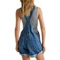 thumbnail image 5 of Womens Overalls Shorts Denim Bib Adjustable Straps Shorts Casual Solid Color Rolled Cuff Rompers Jumpsuits With Pockets, 5 of 6