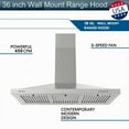 thumbnail image 2 of 36 inch Range Hood Wall Mounted Vent Hood Stainless Steel Ducted/Ductless 3 Speed Exhaust Fan, 2 of 12