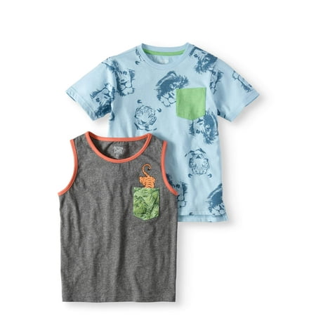 Carters Boys Tank Top - Seven Oak Boys' Zoo Life Short Sleeve Graphic Tee and Tank Two Pack