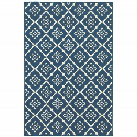 HomeRoots 5' x 8' Blue and Ivory Floral Stain Resistant Indoor Outdoor Area Rug